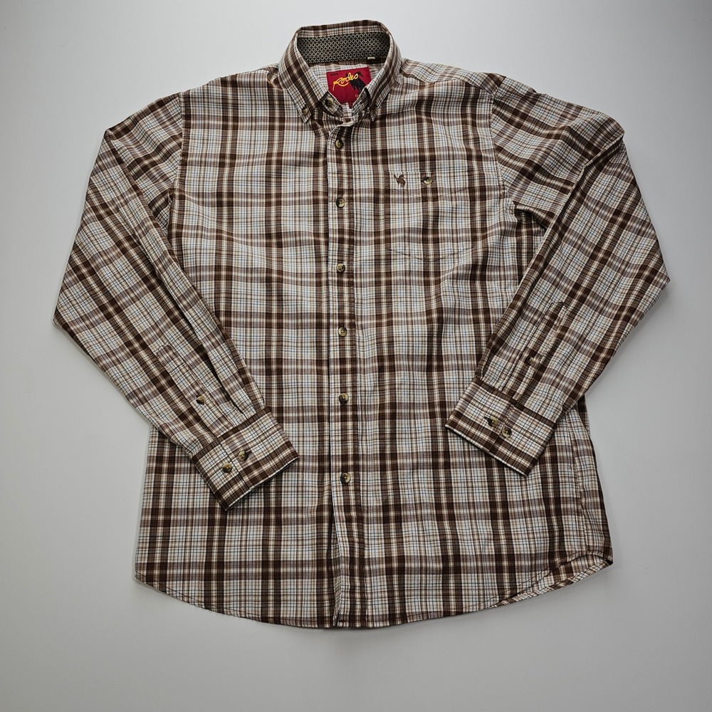 Rodeo Clothing Co Mens Brown Plaid Button Down‎ Western Shirt Medium Cowboy